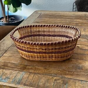 Handwoven Hazel Basket 12.5" Brown Oval Shaped Catch-all